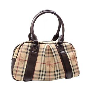 Burberry Vtg Beige & Brown Haymarket Check Asbury Satchel Tote Handbag, Classic